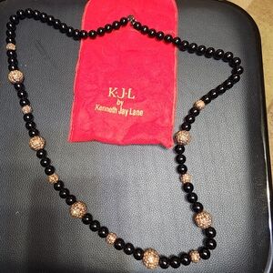 1990s QVC Retired Status Kenneth Jay Lane Elegant Black and Gold Necklace